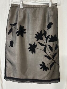 VTG Coldwater Creek 100% Silk Embroidered Midi Skirt